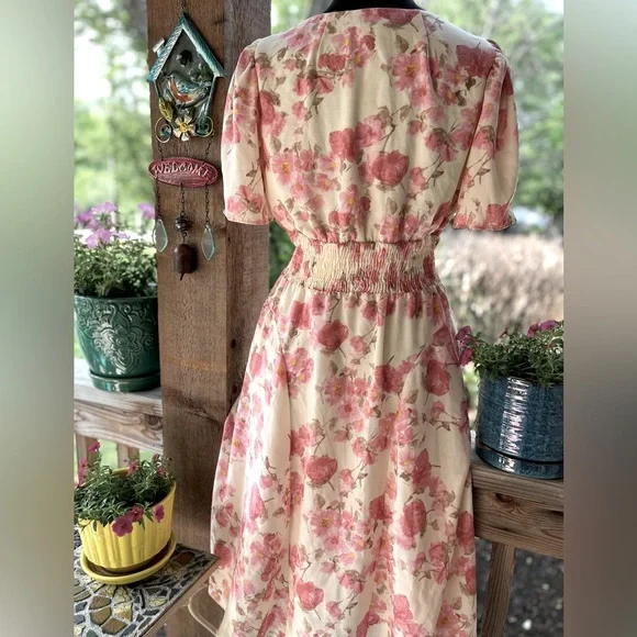 Vintage Rabbit Designs Cottage-Core Romantic Candlelight Pink Floral Dress 8 - Picture 6 of 11